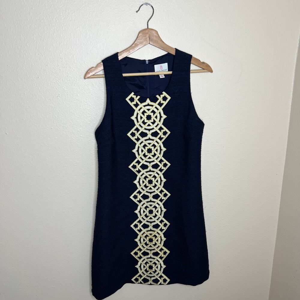 Julie Brown NYC Gold Embellished Navy Sleeveless Dress 4